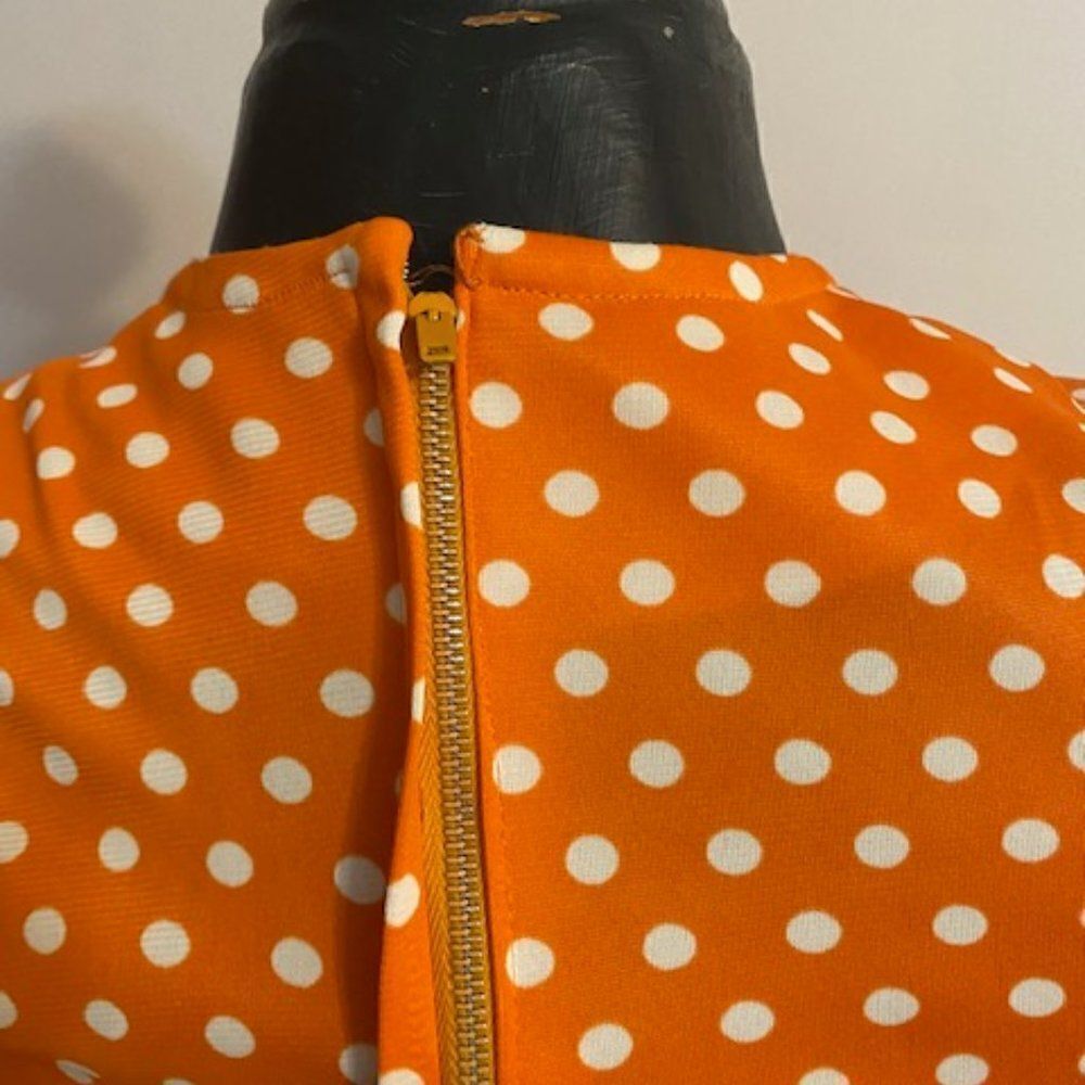 Vintage 60's Orange/White Polka dot drop waist pleated sleeveless dress, size XS - Picture 4 of 6